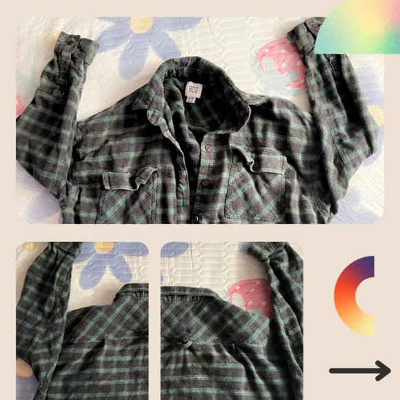 Urban Outfitters Women's Green and Navy Shirt - Picture 3 of 7